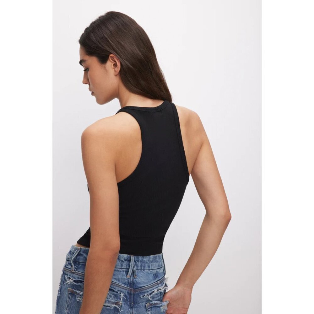 Good American Micro Rib Crewneck Tank in Black, Size XL - Picture 2 of 9
